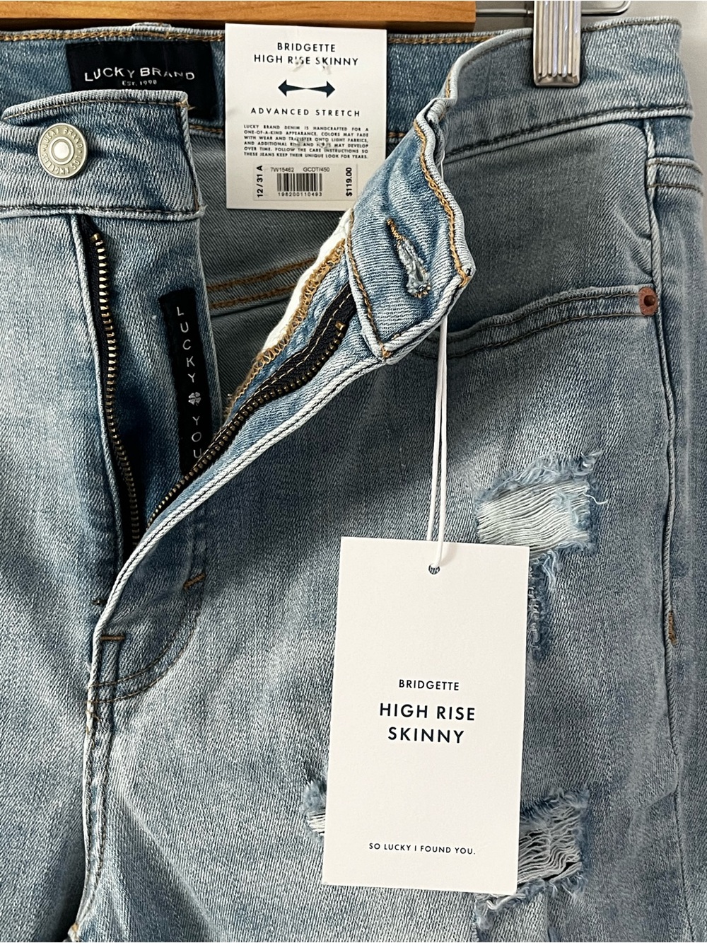 LUCKY BRAND Light-wash, Ripped "Bridgette" High-rise Skinny Jeans (NWT) - Picture 3 of 6